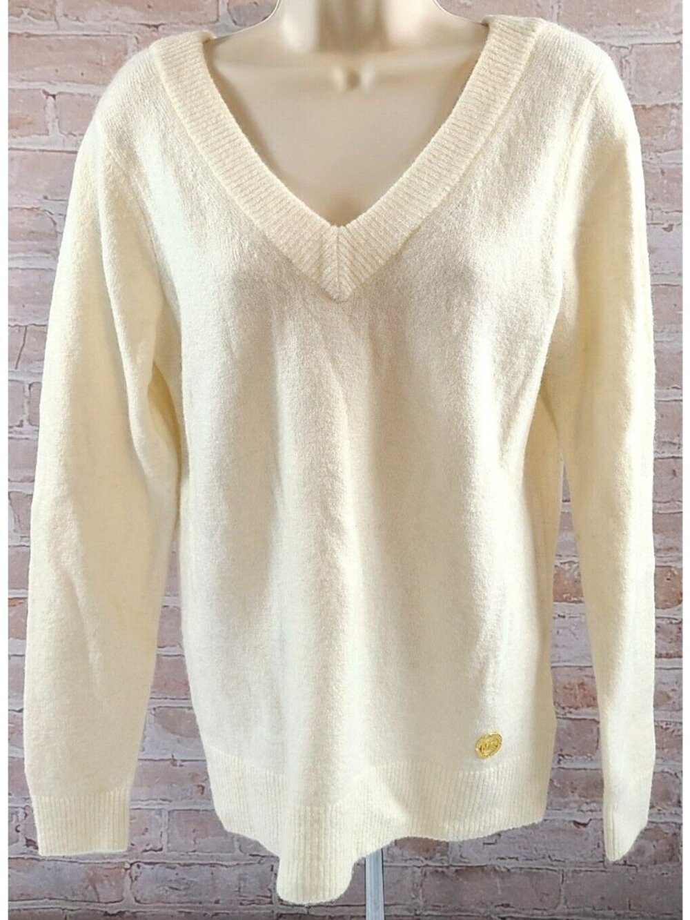 Michael Kors Bone Long Sleeve V-Neck Soft Cozy Pullover Sweater Women's XS NWT